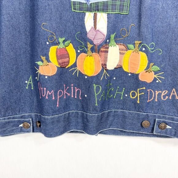 Quacker Factory Medium Denim Jacket‎ Jean Fall Autumn Scarecrow Pumpkin 1582 - Picture 7 of 11